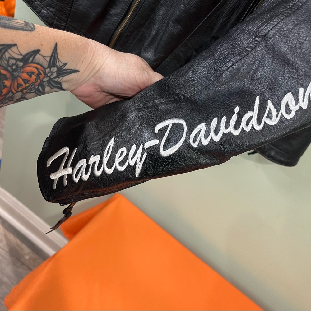 Harley-Davidson Black Leather Jacket with Orange Accents - Picture 7 of 16